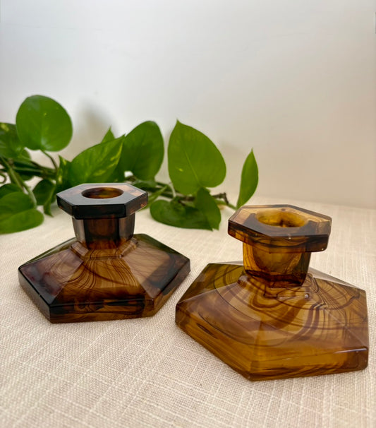 Amber Marbled Candle Holders