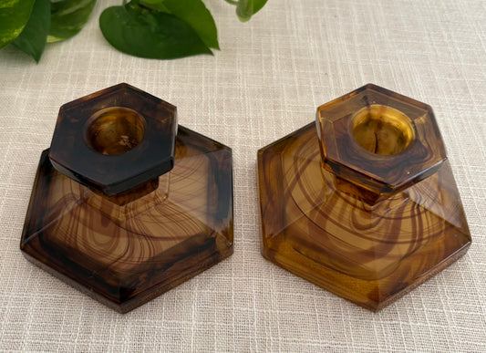 Amber Marbled Candle Holders